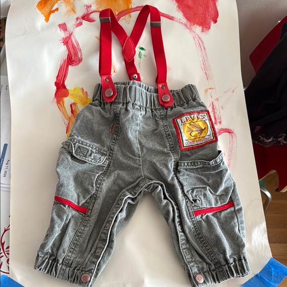 Vintage Levi's Kids Grey Denim with Red Suspenders - Picture 1 of 7